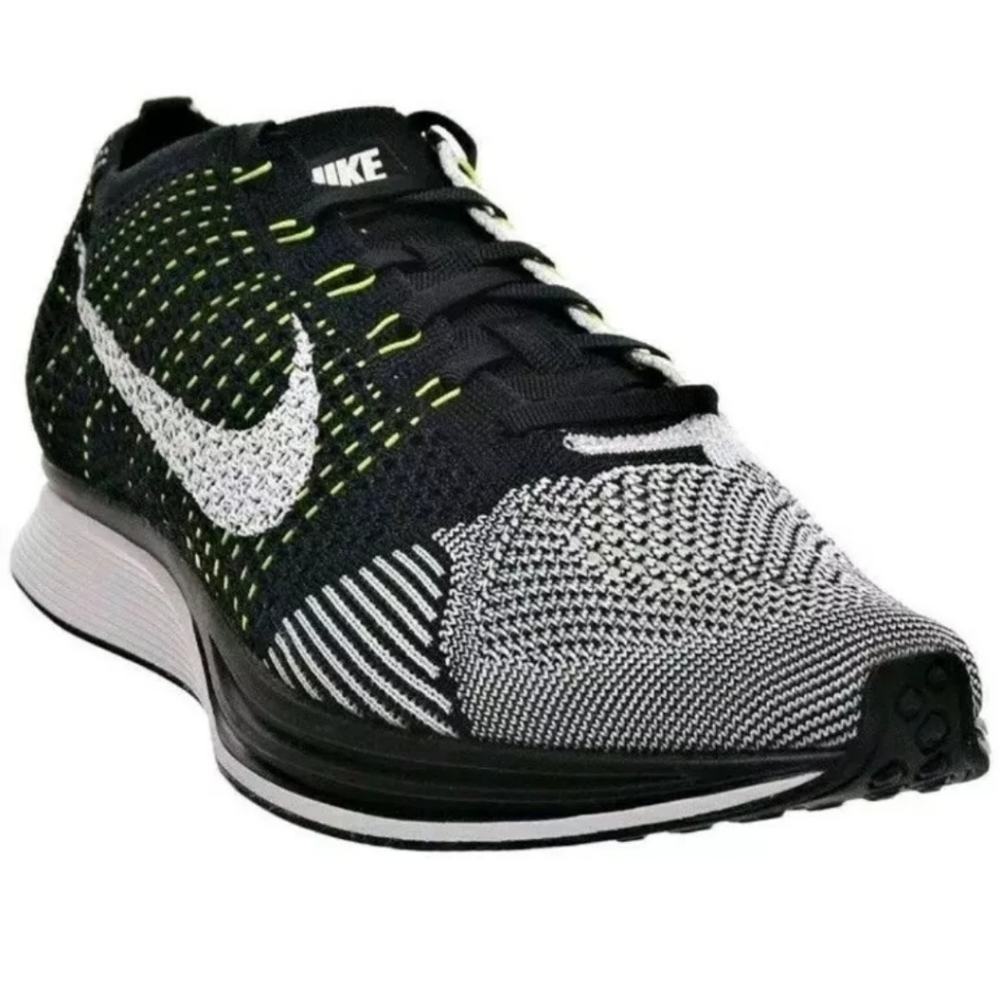 NIKE FLYKNIT RACER WHITE OREO  VOLT RUNNING